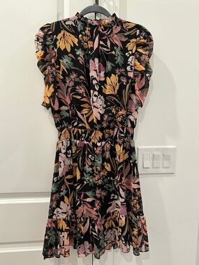 MSK Black Floral Ruffle Mini Dress